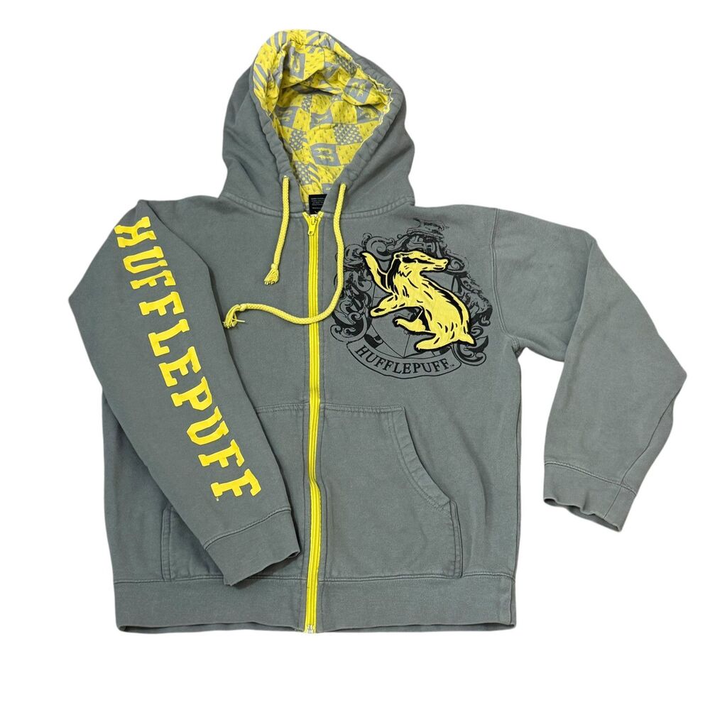 Harry Potter Wizarding World Hufflepuff Zip Up Hoodie Sz XS Universal Y2K Unisex